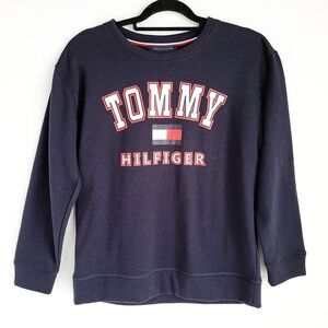 Tommy Hilfiger Crewneck Fleece Lined Sweatshirt Womens S Spell Out Navy New NWT